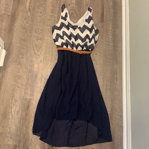Navy and White High Low Dress